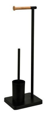 Стойка напольная для щетки и туалетной бумаги, черная/бамбук Caspian 90026