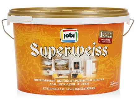 Краска супербелая высокоукрывистая для стен и потолков JOBI Superweiss
