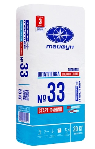 Шпатлёвка гипсовая старт-финиш, белая ТМ №33, 20кг, Тайфун Мастер