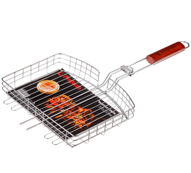 Решетка-гриль, 305x230 мм, нержавеющая сталь, деревянная ручка, PERFECTO LINEA