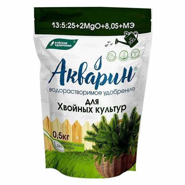 Удобрение Акварин для хвойных культур водорастворимое 0,5 кг Буйские удобрения