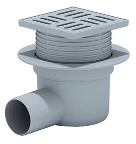 Сливной трап горизонтальный, регулируемый D50 с гидрозатвором, решетка пластик, 100х100мм (ТА5604) Ани Пласт
