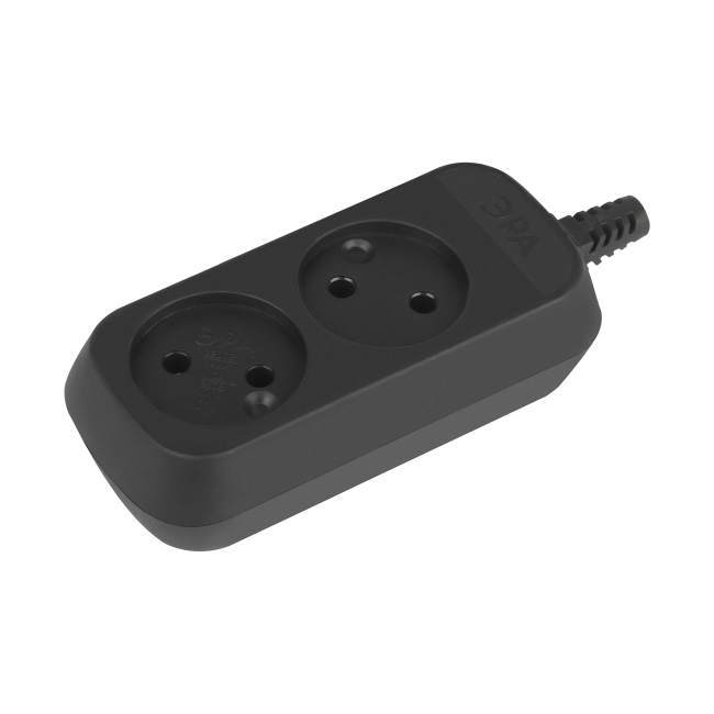 Колодка с заземлением 2 гнезда черная ЭРА KX-2-B