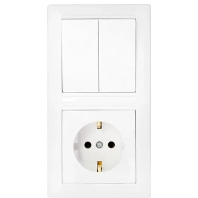 ВЫКЛЮЧАТЕЛЬ 2-клавишный Стиль с розеткой с заземлением Bylectrica 2В-РЦ-693