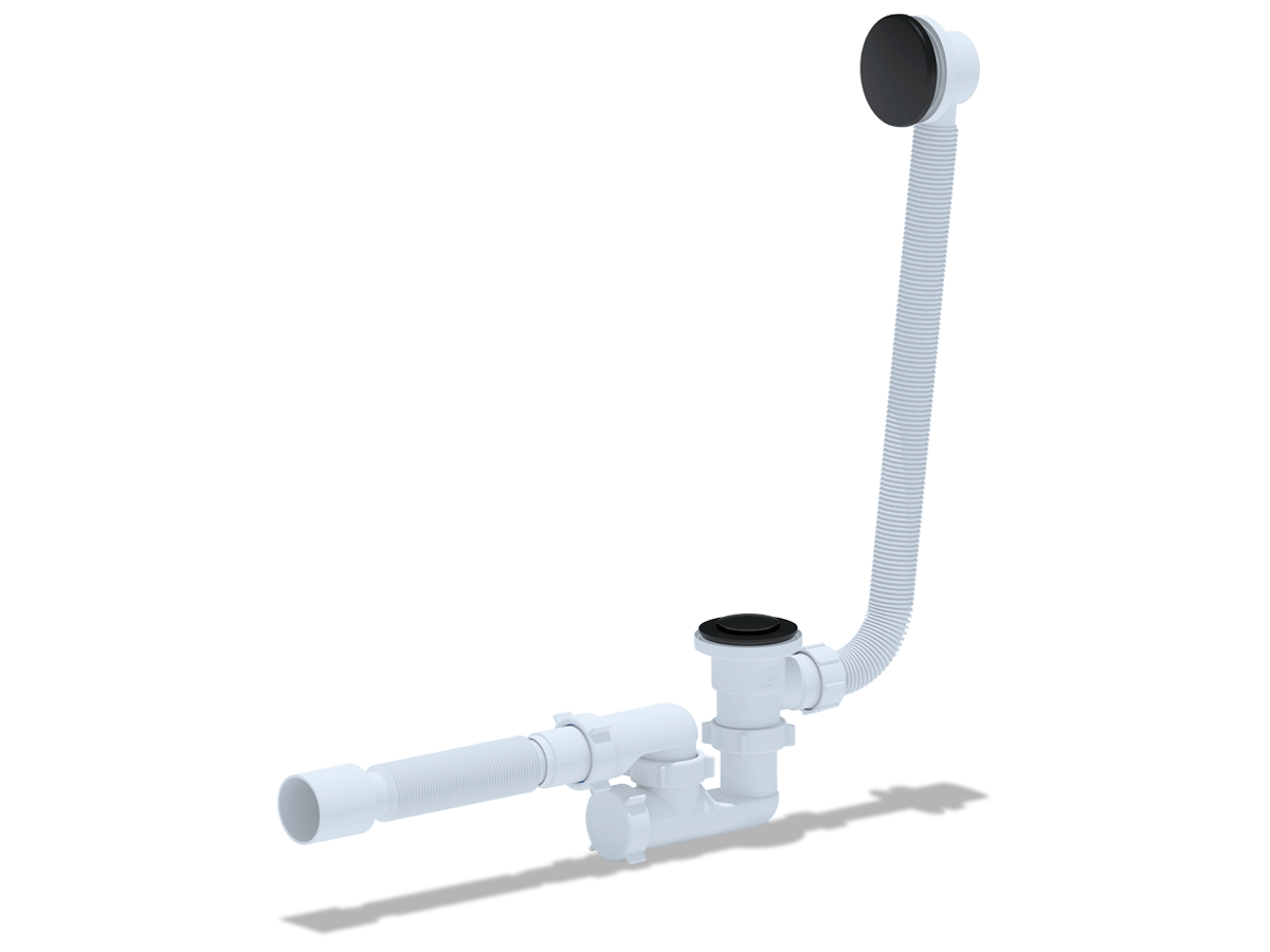 Сифон для ванны регулируемый черный с выпуском 1 1/2