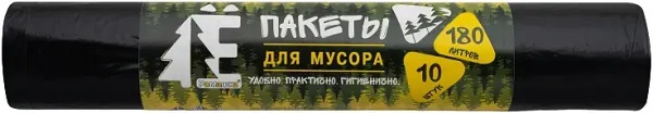 Мешки для мусора 180 л, 10 шт, черные, Ромашка ЕЛР-ВР-180-10/35/Ч 