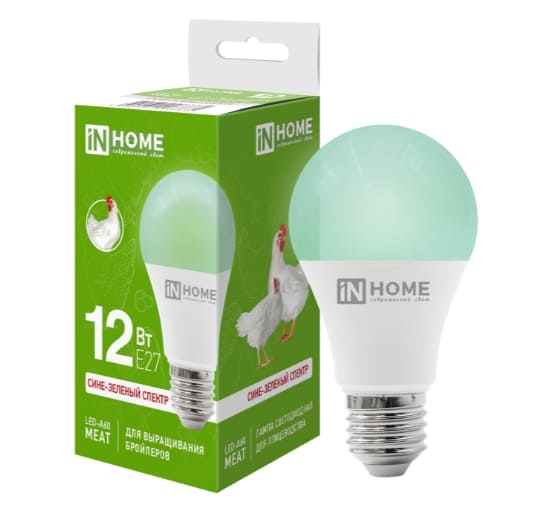 Лампа светодиодная LED-А60 MEAT 12Вт 230В Е27 для птицеводства IN HOME