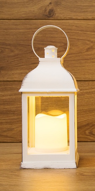 Фонарь декоративный со свечкой, белый, 10,5х10,5х22,35 см, NEON-NIGHT