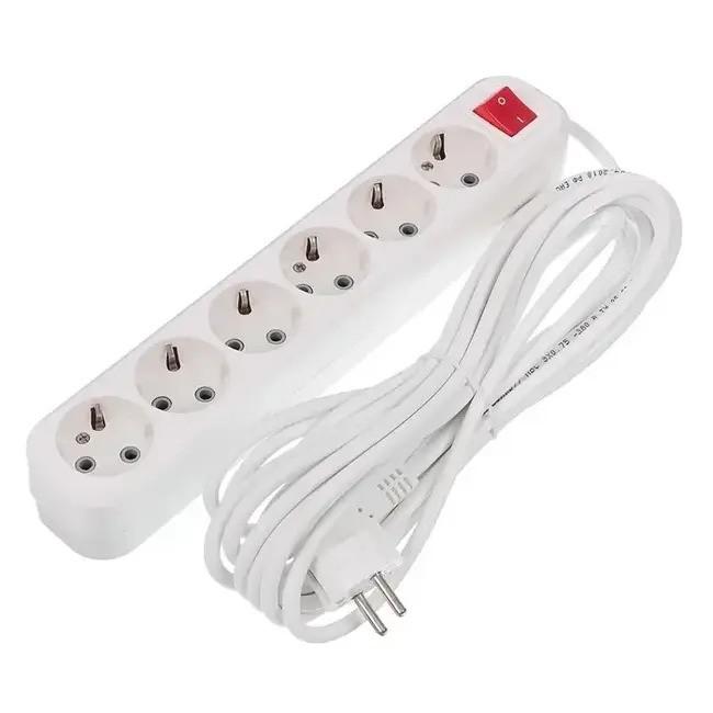 Удлинитель 6 розеток 3 м белый с заземлением и выключателем Borsan BR-1566-315