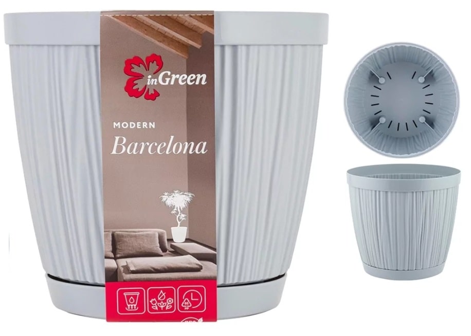 Горшок для цветов Barcelona 155 мм 1,8л утренний туман IG6230 10 025 INGREEN