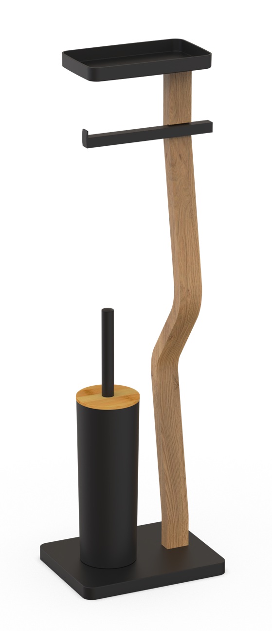 Стойка напольная для щетки и туалетной бумаги, черная/дерево Caspian 90044
