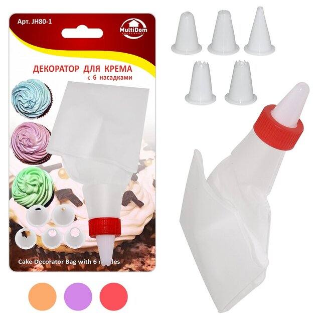 Мешок кондитерский 32 см силикон MultiDom JH80-1 (6 насадок)