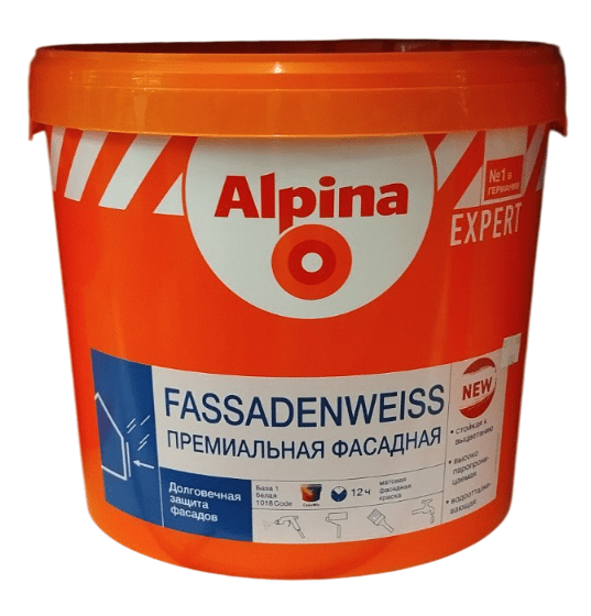 Краска фасадная Alpina EXPERT Fassadenweiss, База 3 NEW для колерования машинным способом