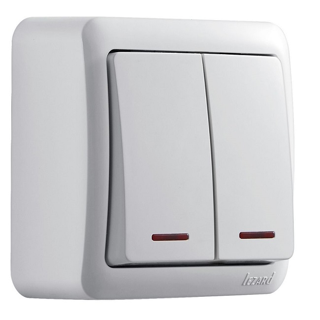 ВЫКЛЮЧАТЕЛЬ 2-клавишный с подсветкой белый, Viola Lezard