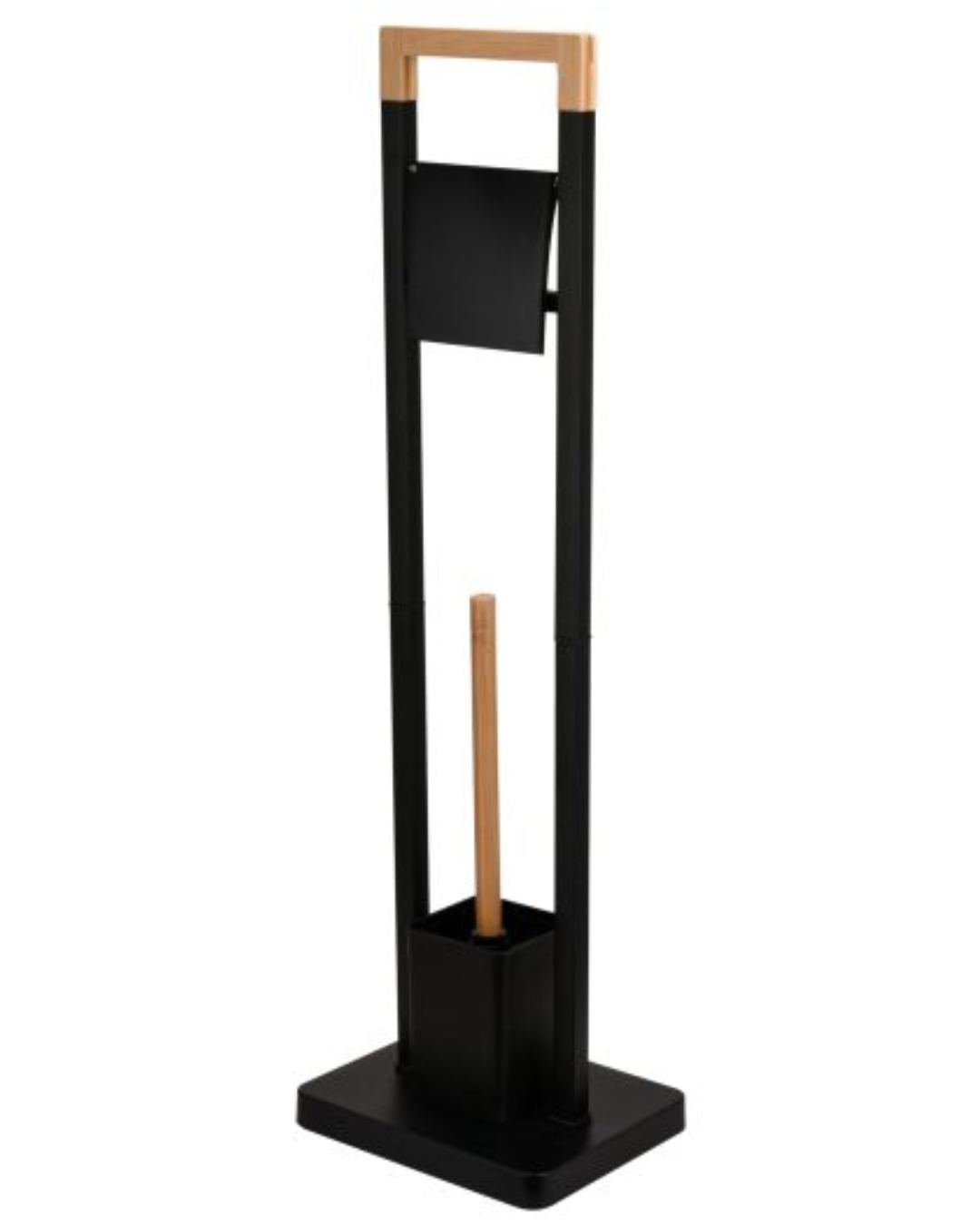 Стойка напольная для щетки и туалетной бумаги, черная/бамбук Caspian 90045