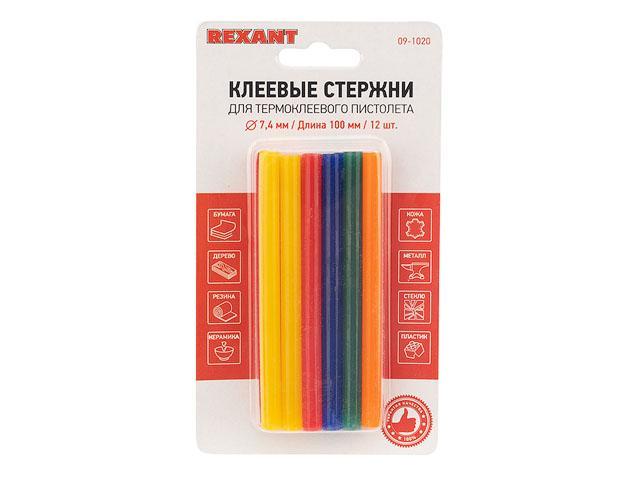 Клеевые стержни цветные, 7.4x100 мм 12 штук, 09-1020, REXANT