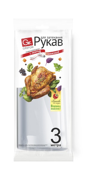 Рукав для запекания с завязкой 30 см х 3 м, 12 мкм, GRIFON 101-208
