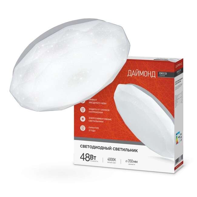 Светильник потолочный Даймонд 48Вт 230В 4000К 4320 Lm 38х38 см IN HOME
