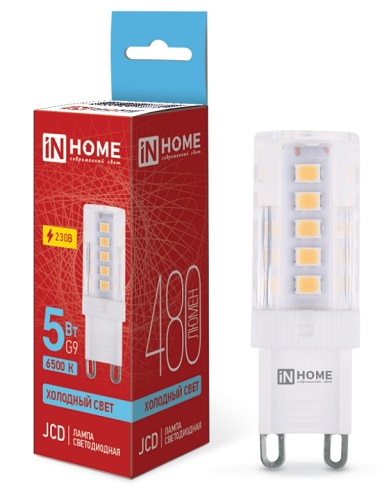 Лампа светодиодная LED-JCD 5Вт 230В G9 6500К 480Лм IN HOME