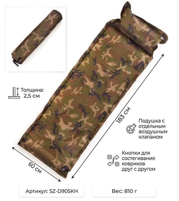 Коврик туристический надувной Ausini 183х60х2.5 см SZ-D905KH