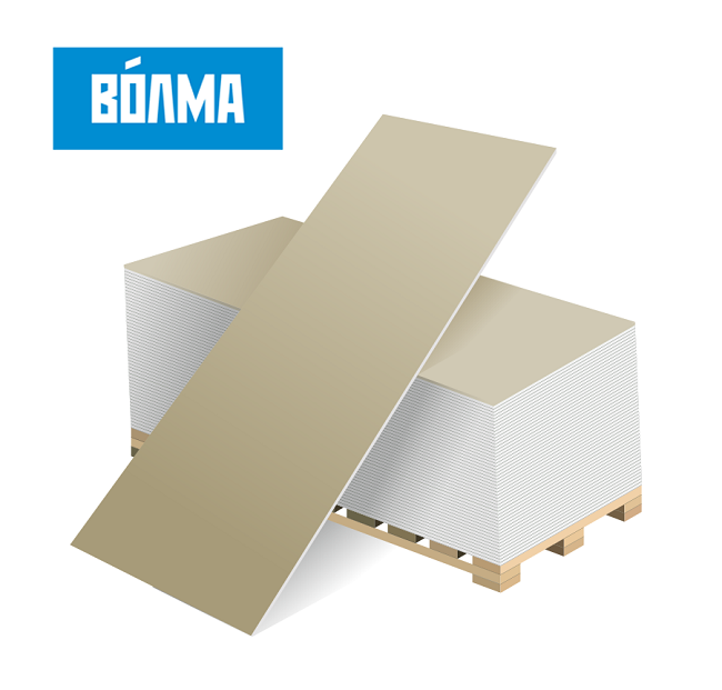 Гипсокартон стеновой обычный Волма 12,5x600x1500 (0.9 м2) Россия