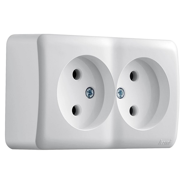 РОЗЕТКА 2-ая белая, без заземления керамика, Viola Lizard