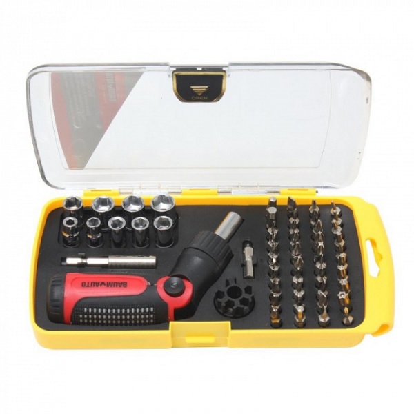 Отвертка реверсивная поворотная с комплектом бит и головок (53 предмета), BaumAuto ВМ-30314353