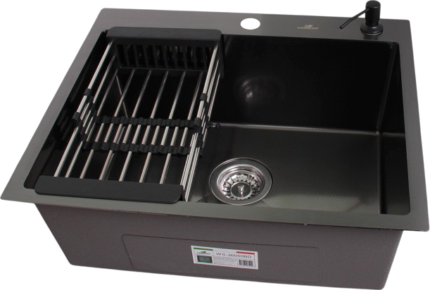 Мойка кухонная WS-36050ВD графит, с сифоном, коландером и дозатором, Wisent