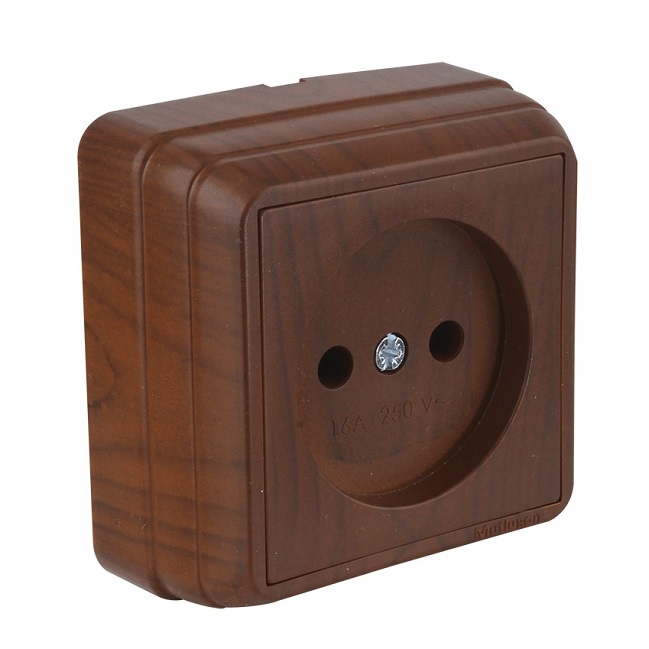 Розетка наружная без заземления Bron орех, MUTLUSAN 2160 101 0257