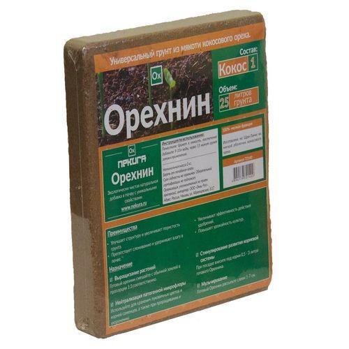 Универсальный грунт из мякоти кокосового ореха ОРЕХНИН-1, пакет 2кг на 25л грунта