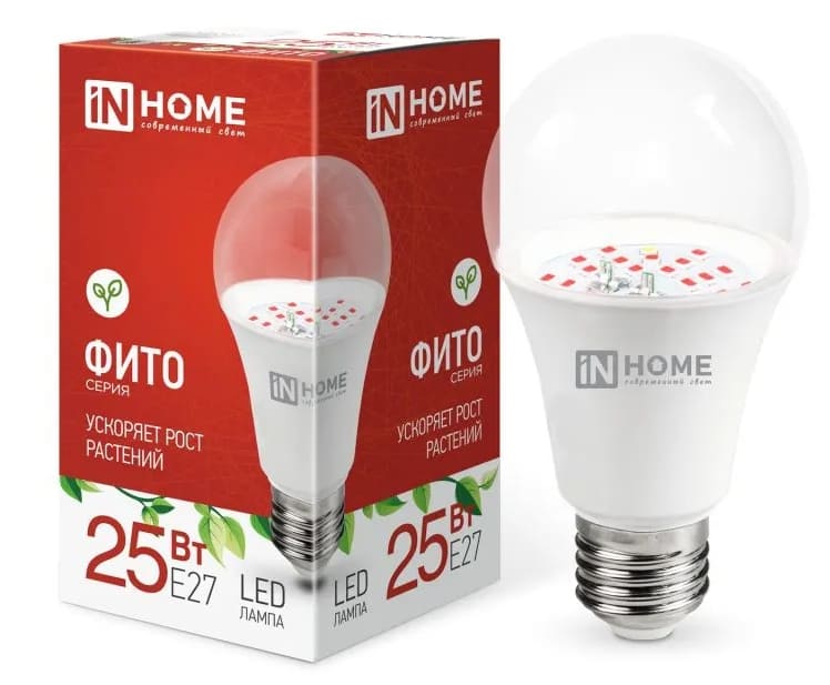 Лампа светодиодная LED-A65-ФИТО 25Вт 230В Е27 IN HOME 