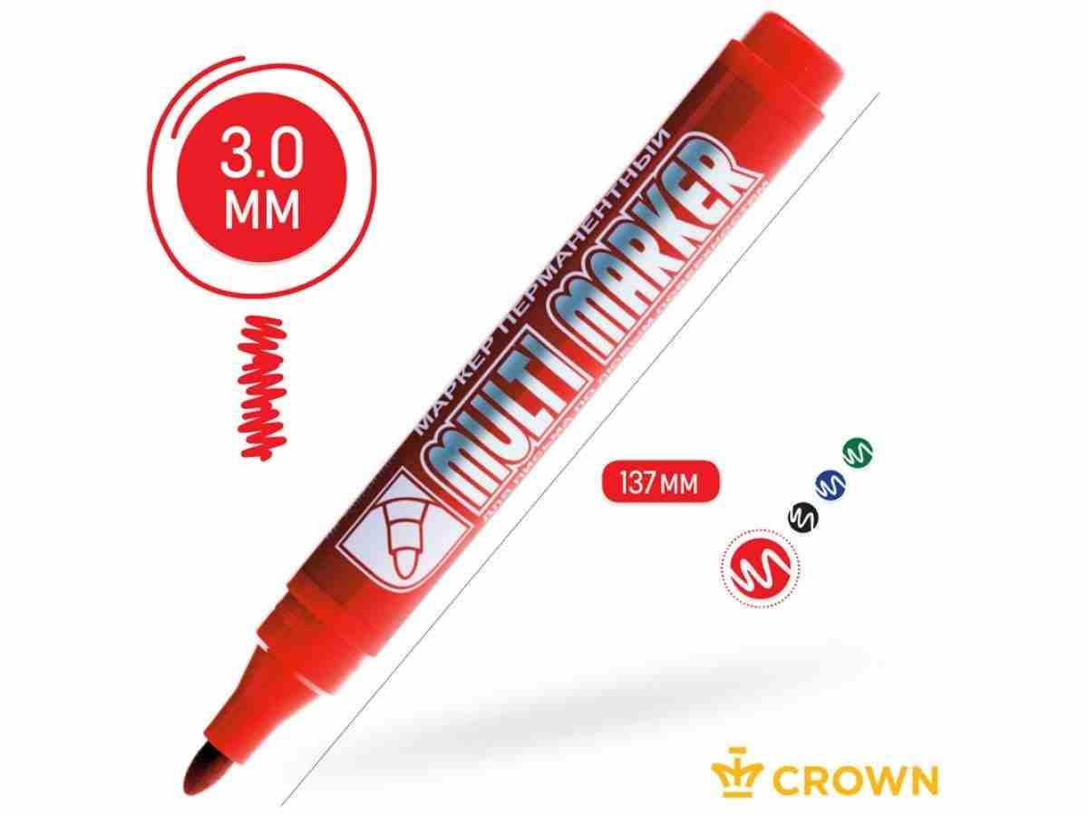 Маркер промышленный перманентный фетровый 3.0 мм красный CROWN MULTI MARKER CPM-800Red