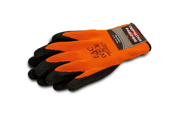 Перчатки синтетические утепленные, черный облив, оранжевые L-XL, ПР-Л312