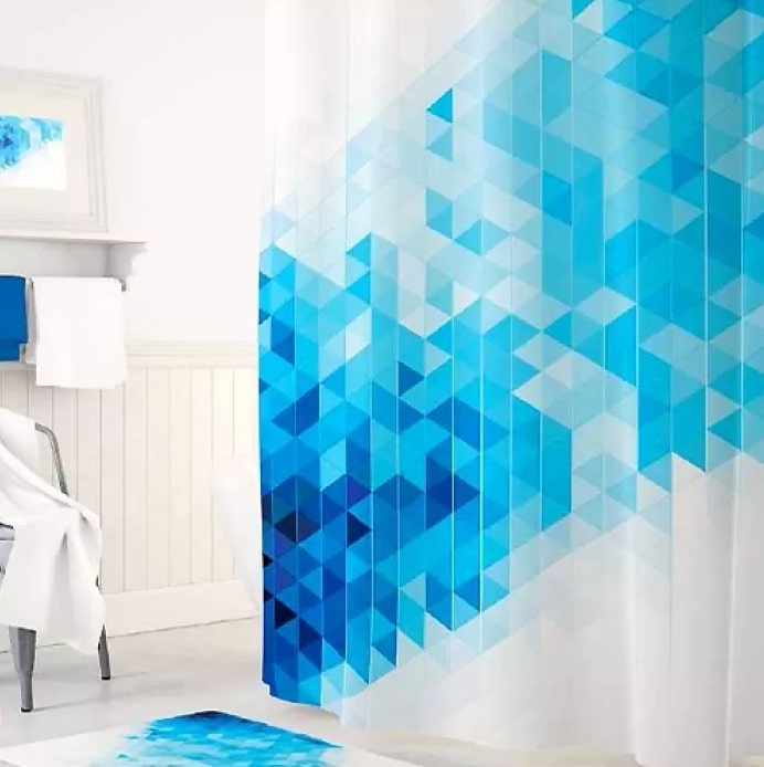 Занавеска для ванны 180х200см Blue Squares, без колец, Tropikhome