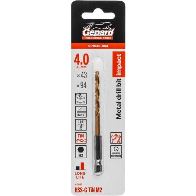Сверло по металлу HSS-G-TiN 4.0 мм DIN 338 GEPARD GP1040-094