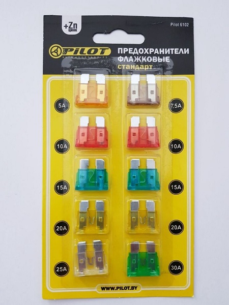 Набор предохранителей флажковых стандарт (10шт.), Pilot 6102