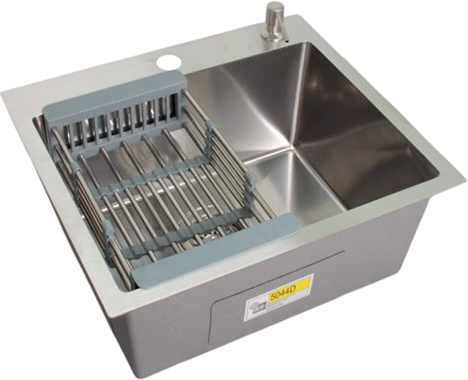Мойка кухонная  WS-35044D сатин, с сифоном, коландером и дозатором, Wisent