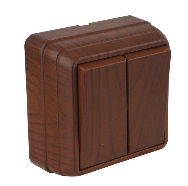 Выключатель двухклавишный наружный Bron орех, MUTLUSAN 2160 302 0257