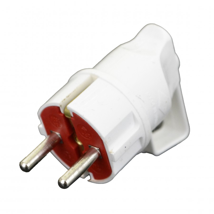 Вилка c заземлением угловая с кольцом, белая, 16А, IP20, AY-KA