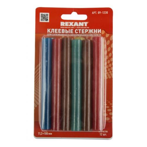Клеевые стержни цветные, 11.3x100 мм 12 штук, 09-1230, REXANT