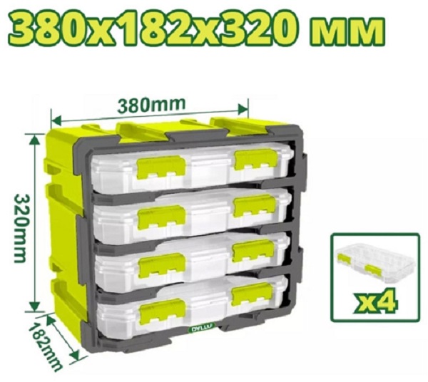 Система хранения 4 выдвижных ящика 380х182х320мм DYLLU DTTB8344