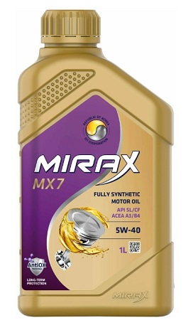 Масло моторное синтетическое Mirax MX7 SAE 5W40 API SL/CF, ACEA  A3/B4, 1 л