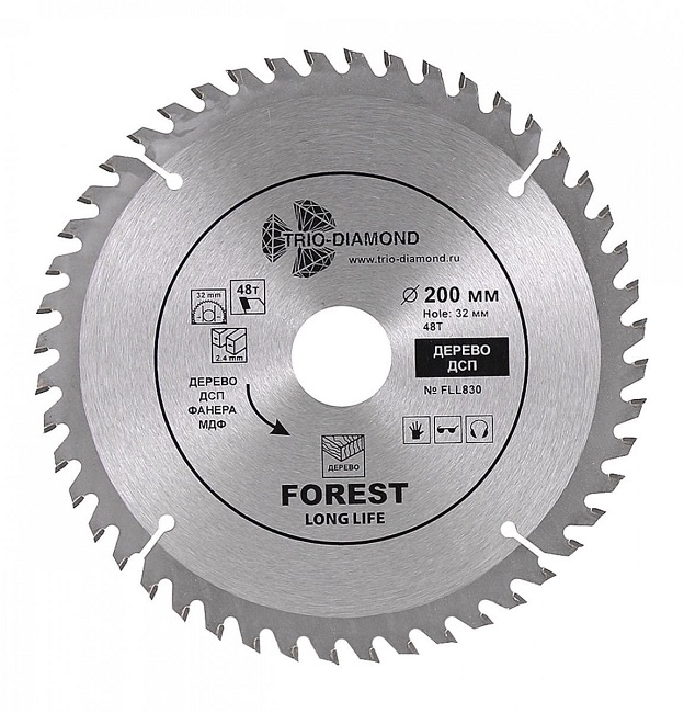 Круг пильный по дереву 200х32/30мм 48Т TRIO-DIAMOND FLL830