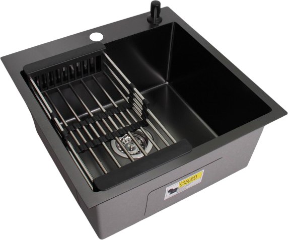 Мойка кухонная WGS-35050BD графит, с сифоном, коландером и дозатором, Wisent