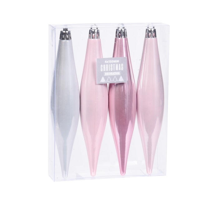Украшение елочное Сосульки 150 мм розовое (4 шт) CAN210510