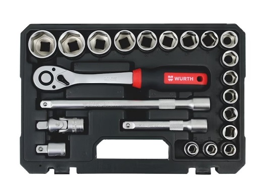 Набор головок + трещотка (22 шт.) 1/2, Red Stripe, WURTH