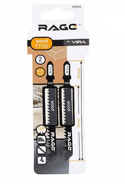 Пилки для лобзика по дереву T111C (2 шт.), Vira Rage 552025