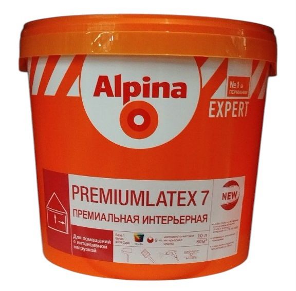 Краска EXPERT Premiumlatex 7 База1 NEW белая, 10л, 12,7кг, Alpina