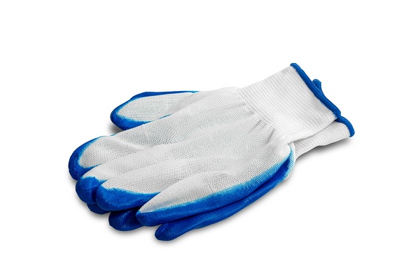 Перчатки синтетические белые, синий облив, M-L, ПР-Н401