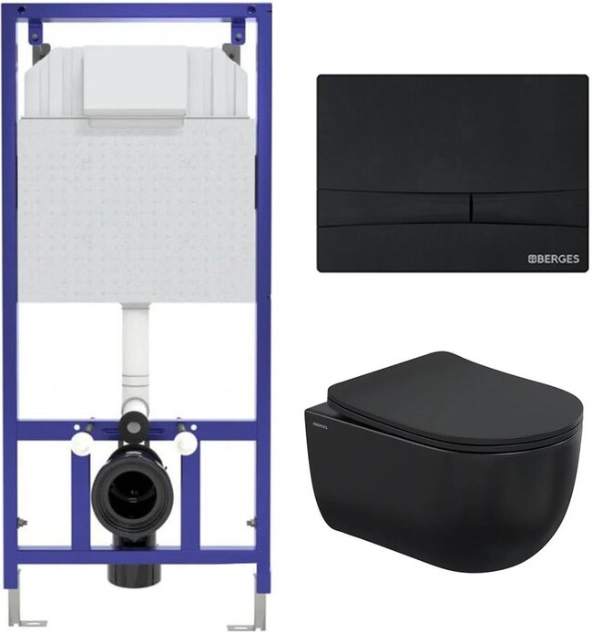 Комплект Berges EX-043324 (инсталляция Visam Slim 525, унитаз Ventas Black Rimless, сиденье Black Slim SO, кнопка L5)